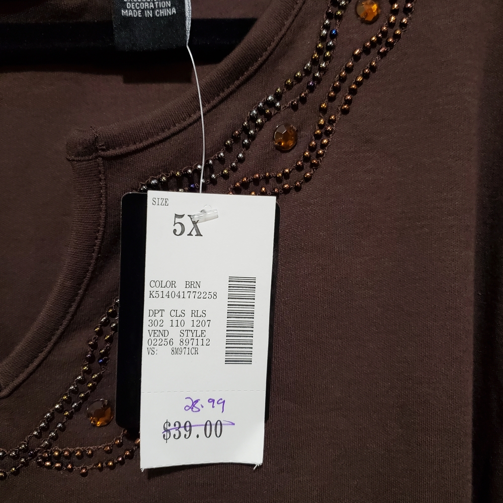 Brown Relaxed 3/4 Sleeve Blouse with Decorative - Picture 5 of 13